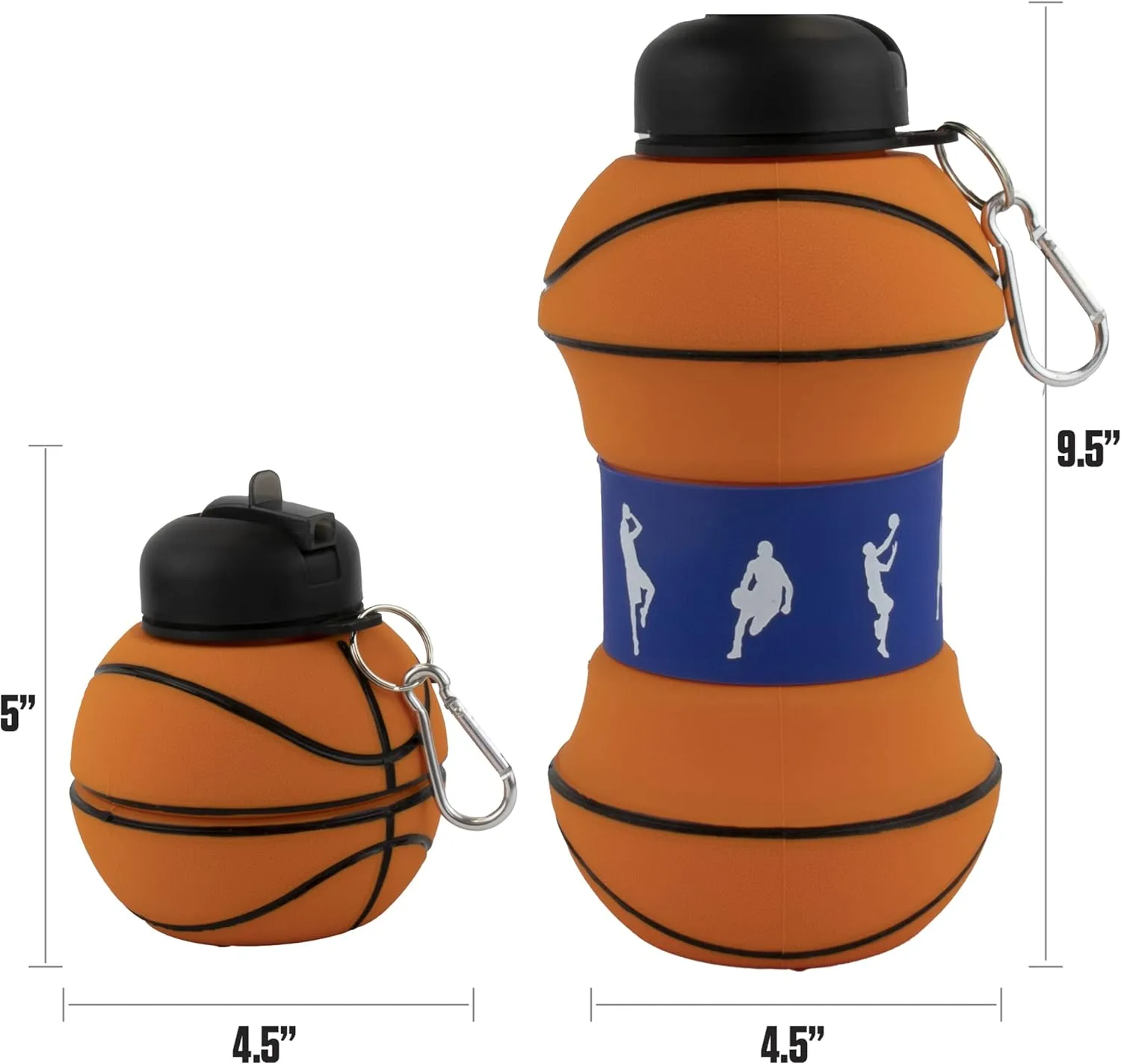 Maccabi Art Clip-On Collapsible 1 Liter, 34 oz. size BPA-Free Silicone Basketball Large Water Bottle for Kids