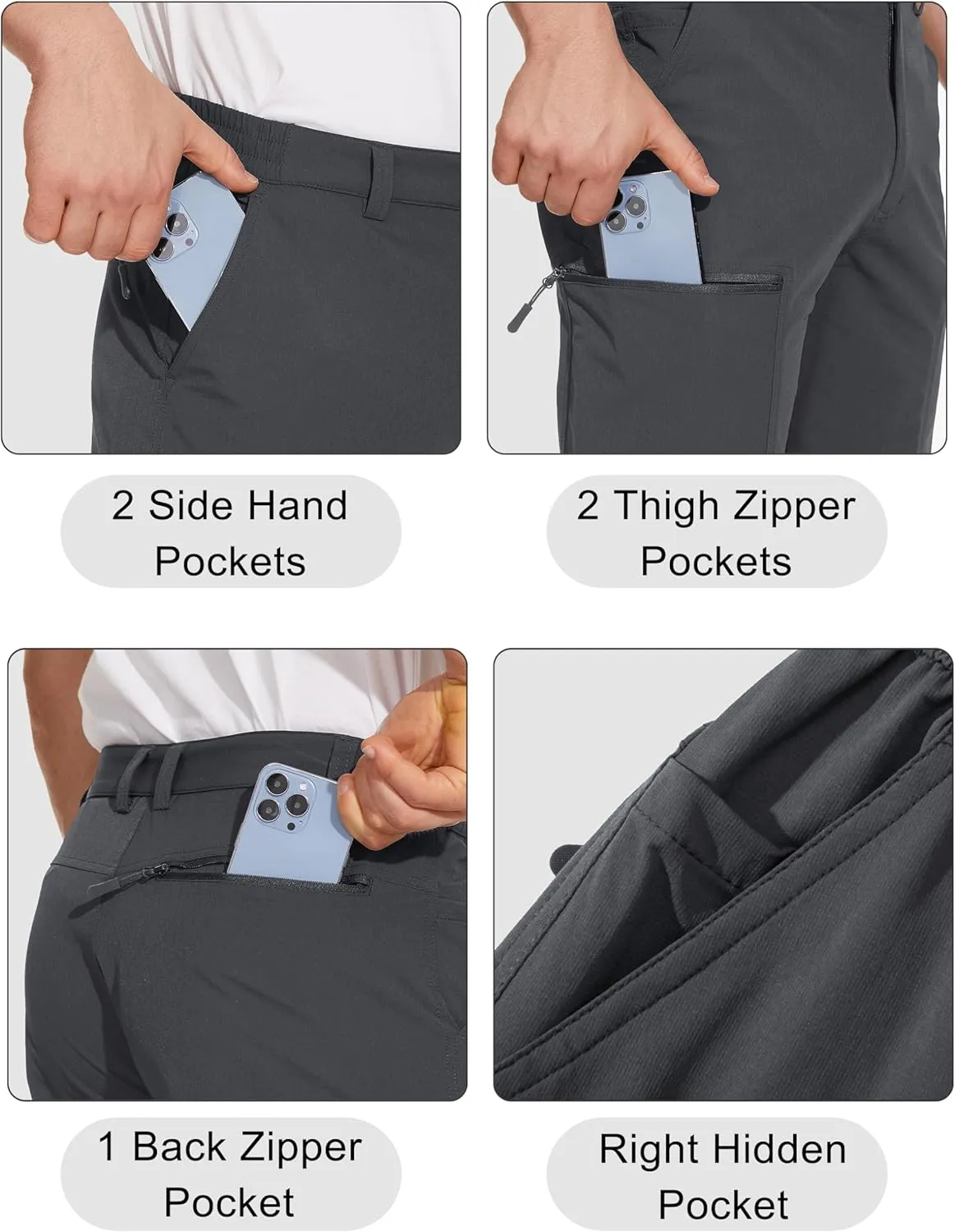 MAGCOMSEN Men's Hiking Pants 6 Pockets,Water Resistant Ripstop Outdoor Pants,Lightweight Quick Dry Fishing Work Pants