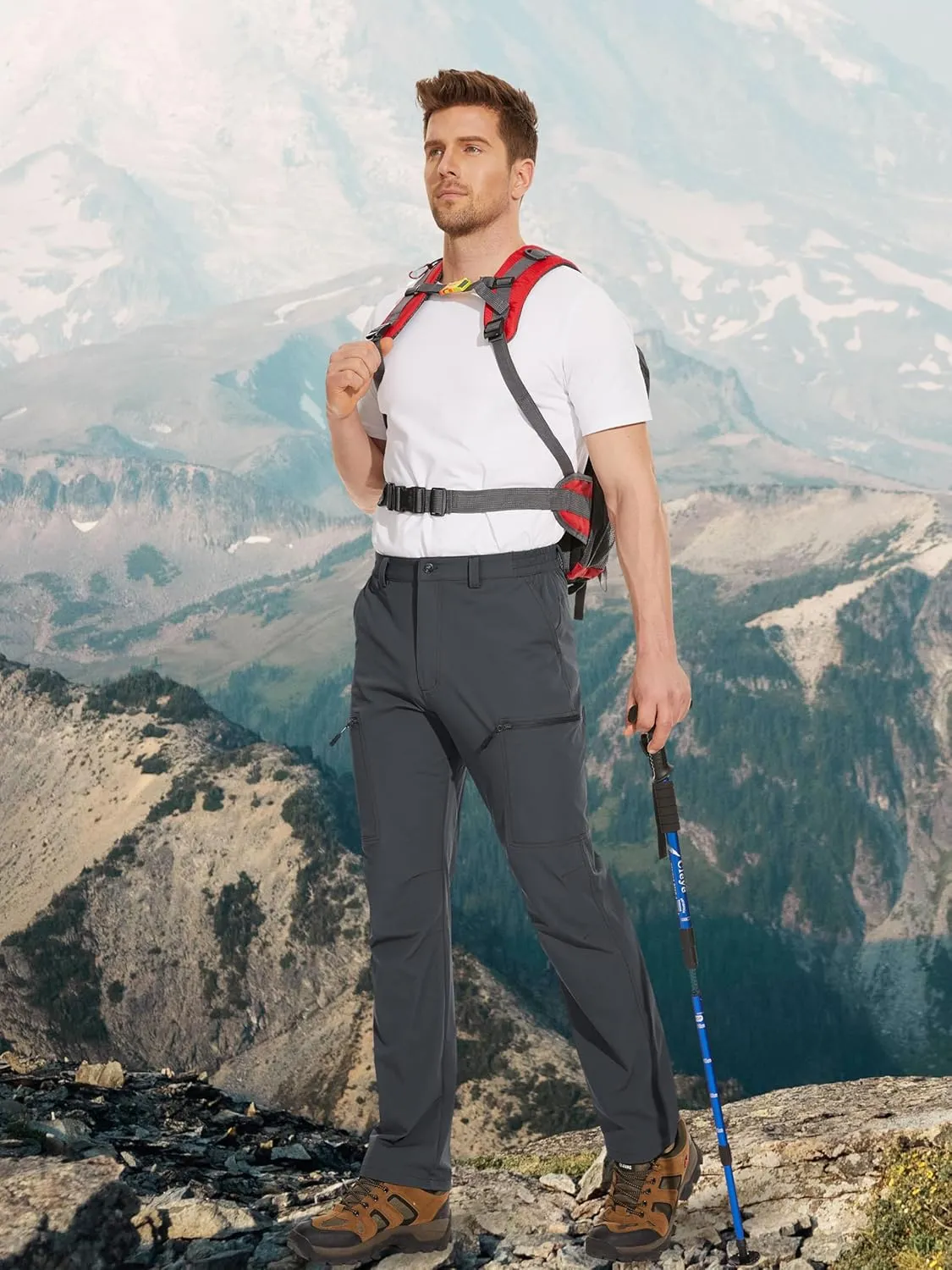 MAGCOMSEN Men's Hiking Pants 6 Pockets,Water Resistant Ripstop Outdoor Pants,Lightweight Quick Dry Fishing Work Pants