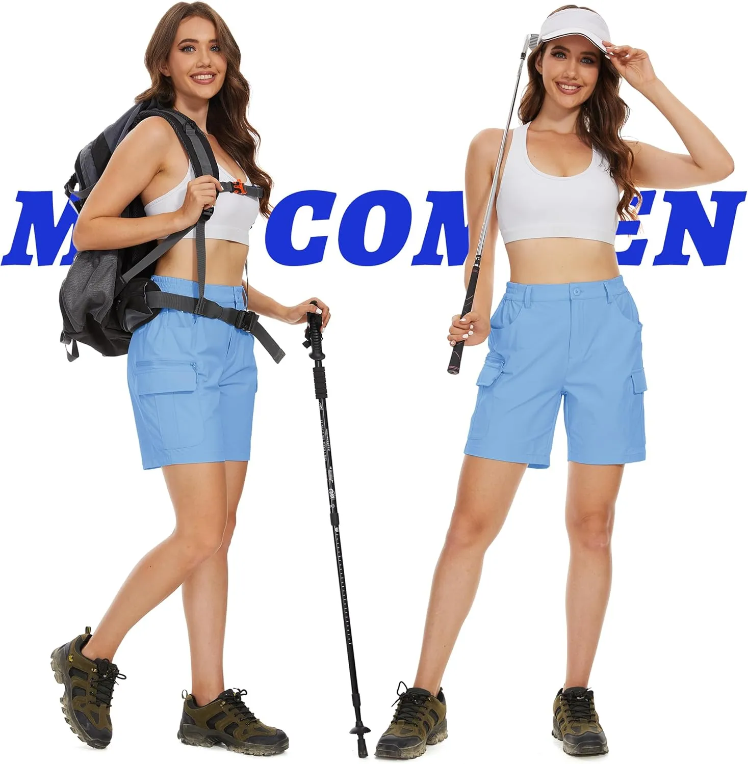 MAGCOMSEN Women's 7" Hiking Golf Shorts 6 Pockets Lightweight Quick Dry Outdoor Casual Cargo Shorts Water Resistant
