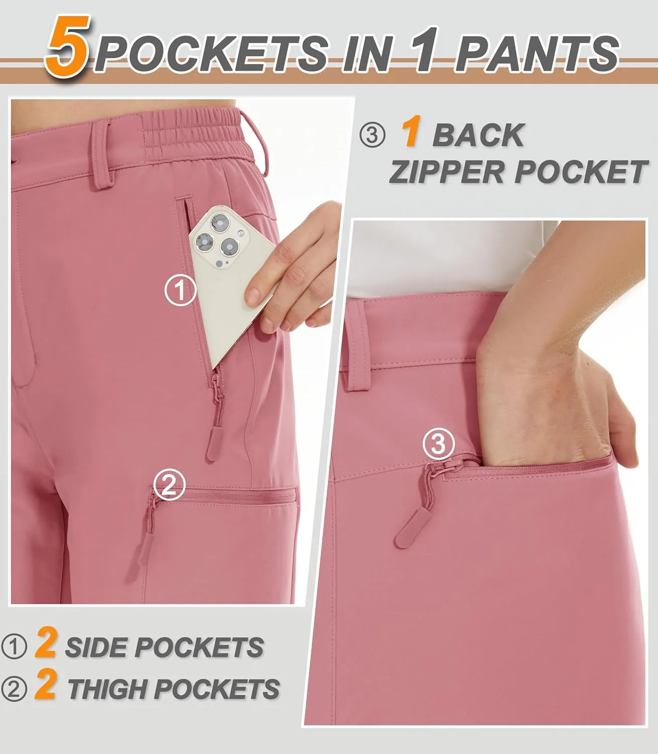 MAGCOMSEN Women's Fleece Lined Hiking Pants Waterproof Insulated Outdoor Snow Ski Pants Warm Winter Softshell Pants