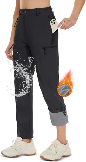 MAGCOMSEN Women's Fleece Lined Hiking Pants Waterproof Insulated Outdoor Snow Ski Pants Warm Winter Softshell Pants
