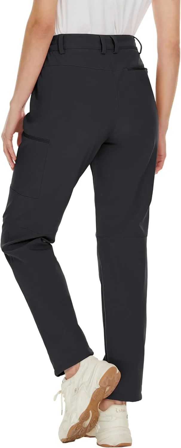 MAGCOMSEN Women's Fleece Lined Hiking Pants Waterproof Insulated Outdoor Snow Ski Pants Warm Winter Softshell Pants