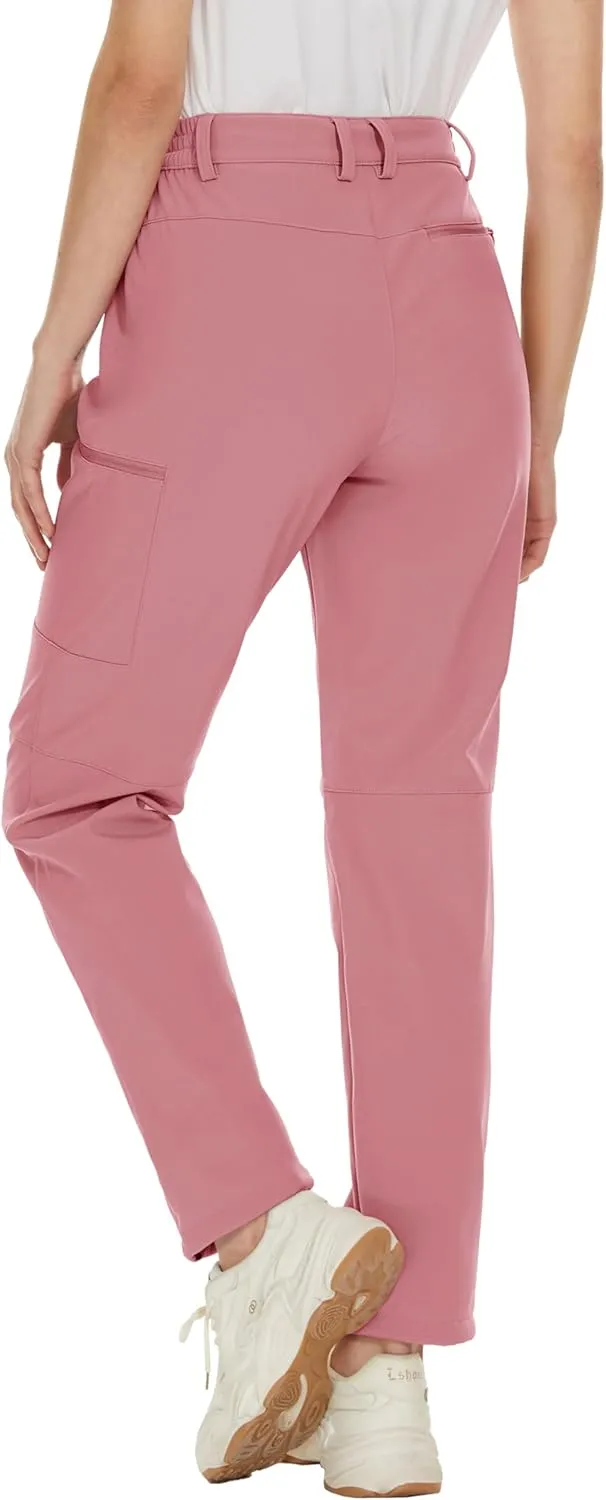 MAGCOMSEN Women's Fleece Lined Hiking Pants Waterproof Insulated Outdoor Snow Ski Pants Warm Winter Softshell Pants