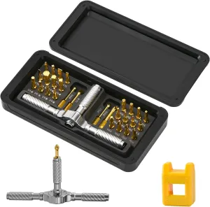 Magnetic Screwdriver Set, DIY Ratchet Screwdriver Set, Rotatable Detachable Ratchet Handle, Portable Compact Repair Tool Kit with 30 PCS Magnetic Bits, for Furniture, Electronics, Bike.