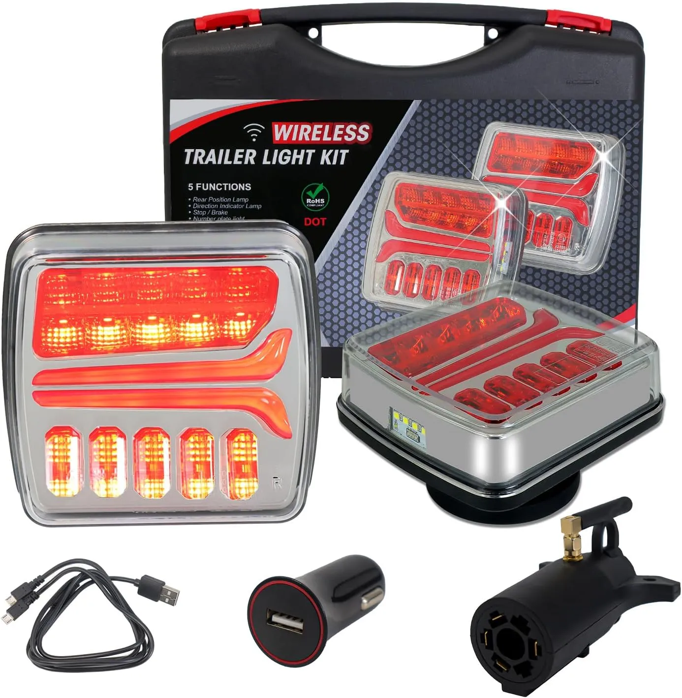 Magnetic Wireless Trailer Lights, Rechargeable LED Trailer Light for Towing Truck, Waterproof Tail Tow Lights Kit for RV Camper Boat Caravan, Portable Turn Signal Brake Running Stop