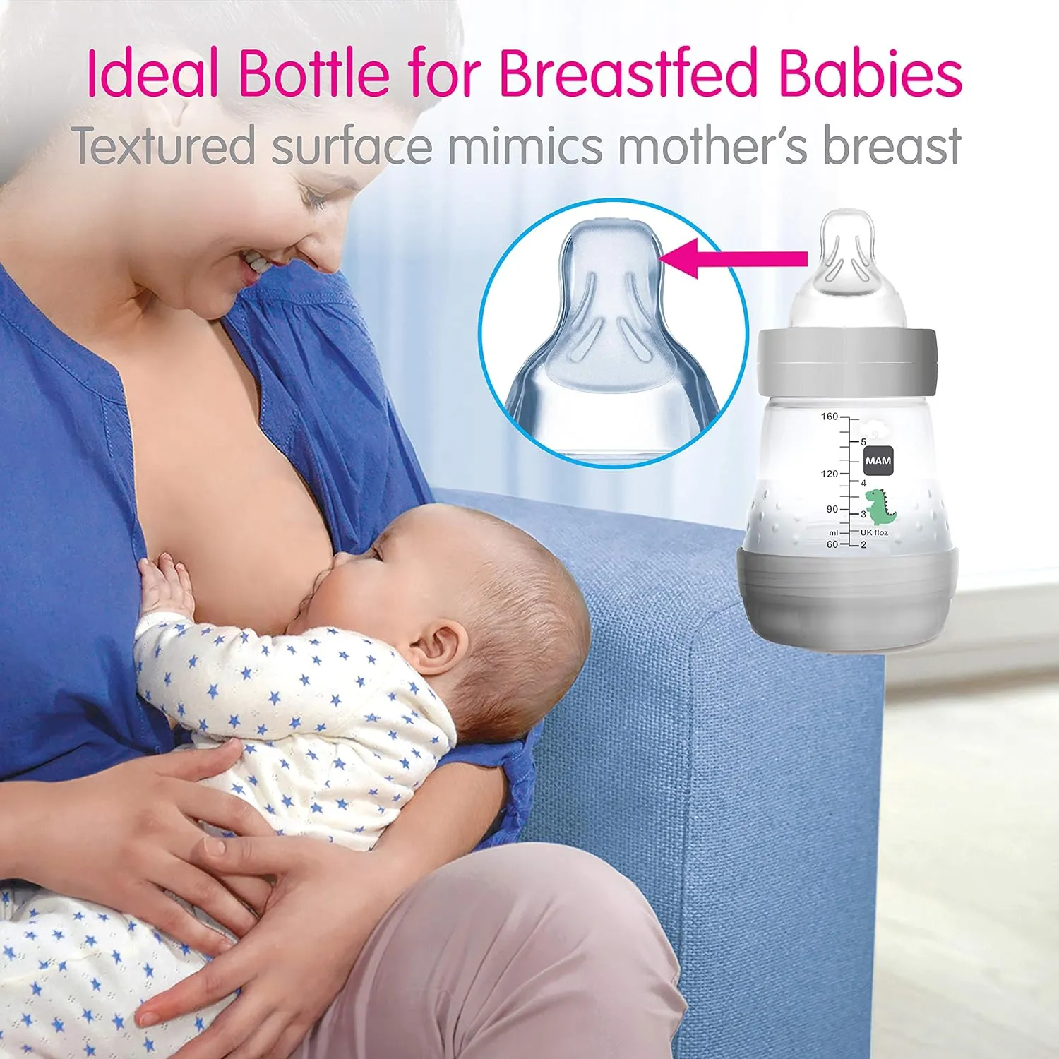 MAM Easy Start Anti-Colic Bottle 5 oz (3-Count), Baby Essentials, Slow Flow Bottles with Silicone Nipple, Baby Bottles for Baby Girl, Pink