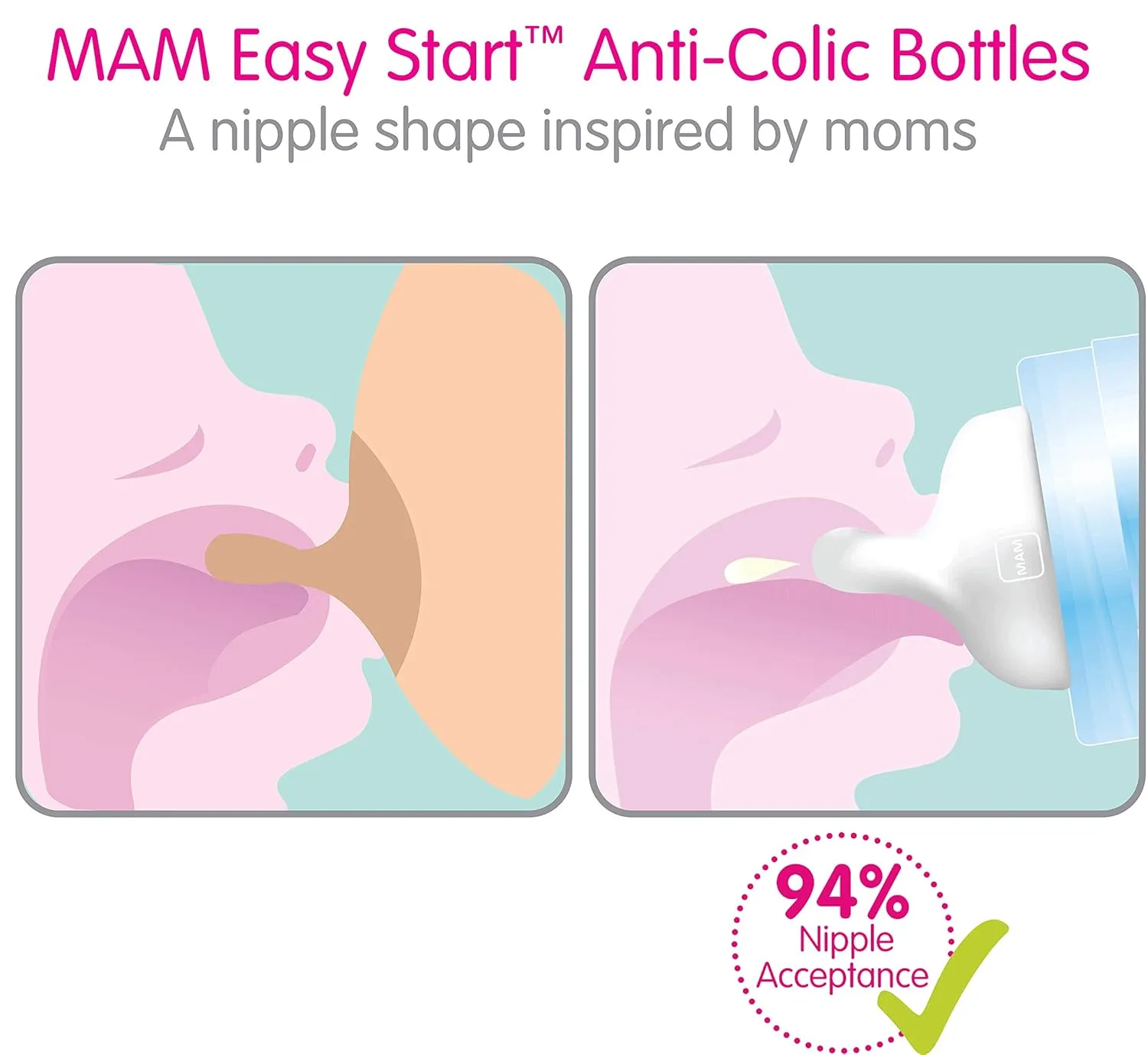 MAM Easy Start Anti-Colic Bottle 5 oz (3-Count), Baby Essentials, Slow Flow Bottles with Silicone Nipple, Baby Bottles for Baby Girl, Pink