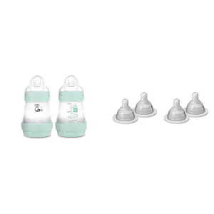 MAM Easy Start Matte Anti-Colic Baby Bottles, 5oz (2 Count), Slow Flow Nipples, Baby Boy & Bottle Nipples Extra Slow Flow Nipple Size 0, for Newborn Babies and Older