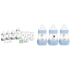 MAM Grow with Baby 15-Piece Gift Set, Newborn 0-4 Months, Anti-Colic Bottles & Easy Start Anti Colic Baby Bottle, Easy Switch Between Breast and Bottle, Reduces Air Bubbles, 3 Pack, Newborn, Boy