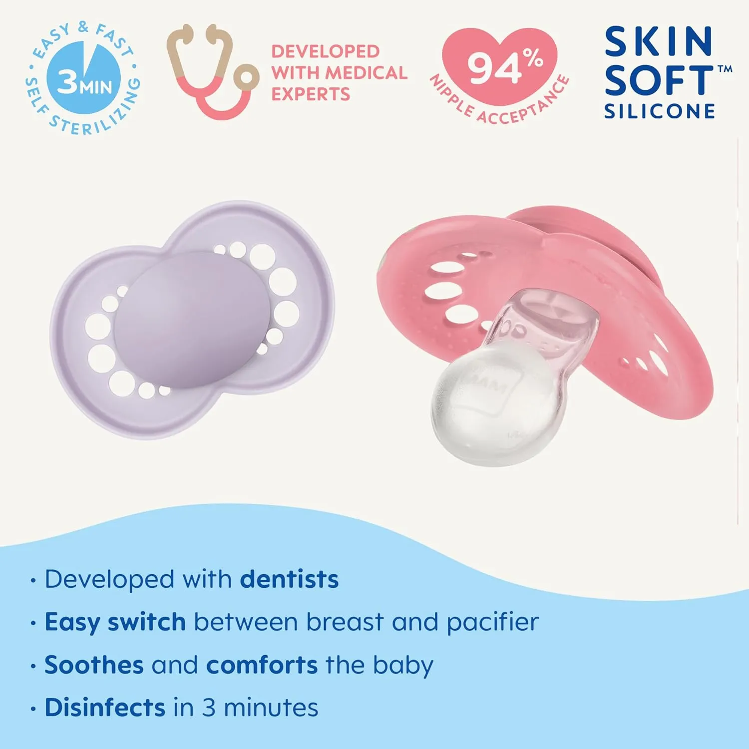 MAM Original Matte Baby Pacifiers, Binky for 6-16 Months, BPA-Free Silicone Nipple, Easy to Clean, Best for Breastfed Babies, Developed with Medical Experts, 6 Count Binkies