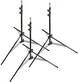 Manfrotto 1052BAC 93" Air Cushioned Aluminum Compact Stand with 3-Sections & 2 Risers, Black - Pack of 3 Stands