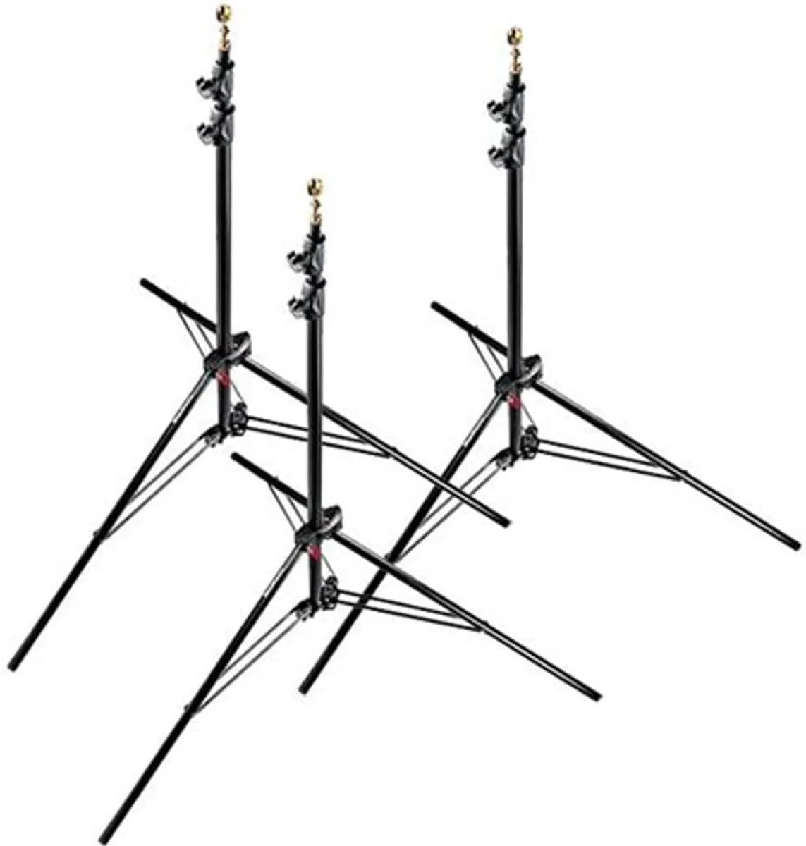 Manfrotto 1052BAC 93" Air Cushioned Aluminum Compact Stand with 3-Sections & 2 Risers, Black - Pack of 3 Stands