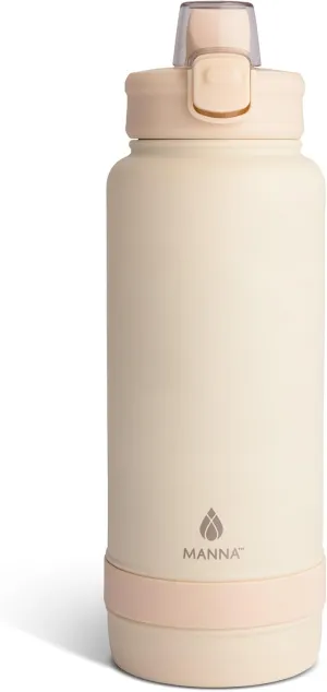 Manna Push Stainless Steel Bottle with Push-open Locking Lid and Sipping Spout - 40 Oz - Vanilla Powder Coat