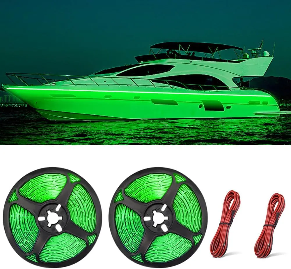 Marine Boat Led Strip Lights, 32.8FT Pontoon Strip Light, Interior and Exterior Waterproof 12V Night Fishing Night for Jon Boat, Kayak, Yacht, Cabin, 2PCS (Green)