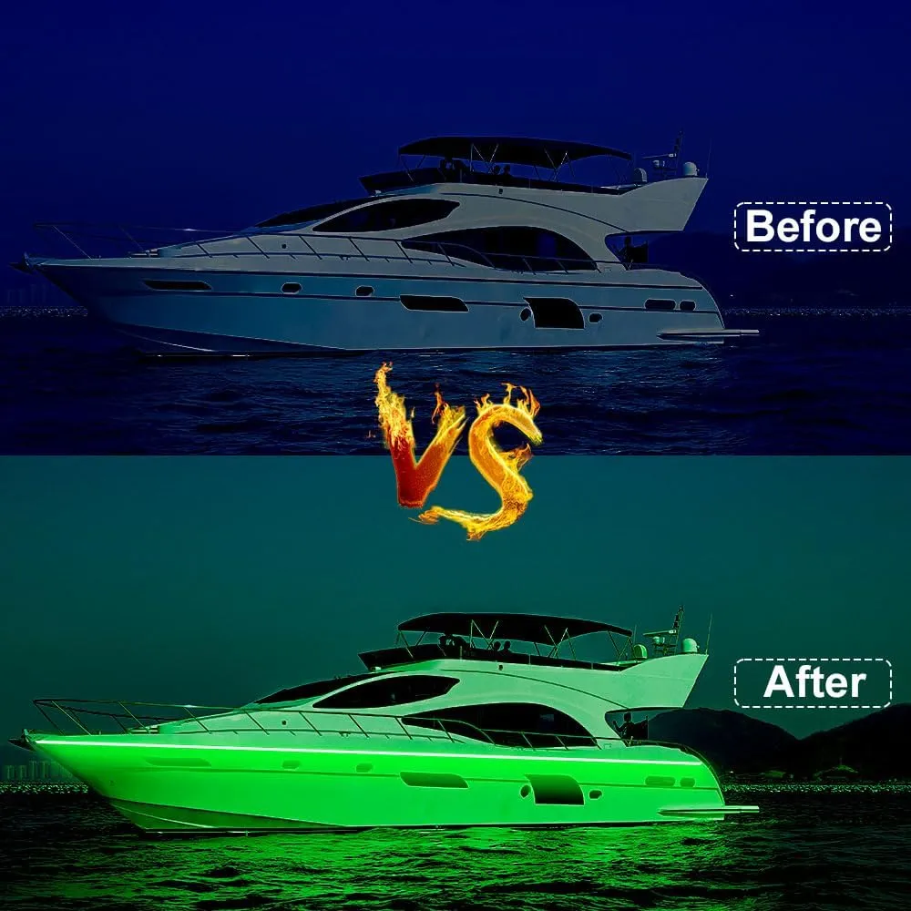 Marine Boat Led Strip Lights, 32.8FT Pontoon Strip Light, Interior and Exterior Waterproof 12V Night Fishing Night for Jon Boat, Kayak, Yacht, Cabin, 2PCS (Green)