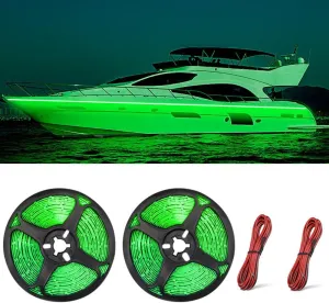 Marine Boat Led Strip Lights, 32.8FT Pontoon Strip Light, Interior and Exterior Waterproof 12V Night Fishing Night for Jon Boat, Kayak, Yacht, Cabin, 2PCS (Green)