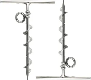 Marine City 304 Grade Stainless Steel Long Grip Spiral Ground Anchor with an O-Ring for Boat Mooring on Beach – Camping Tent – Screw Dog Tie-Out Stake Backyard (Pack of 2)