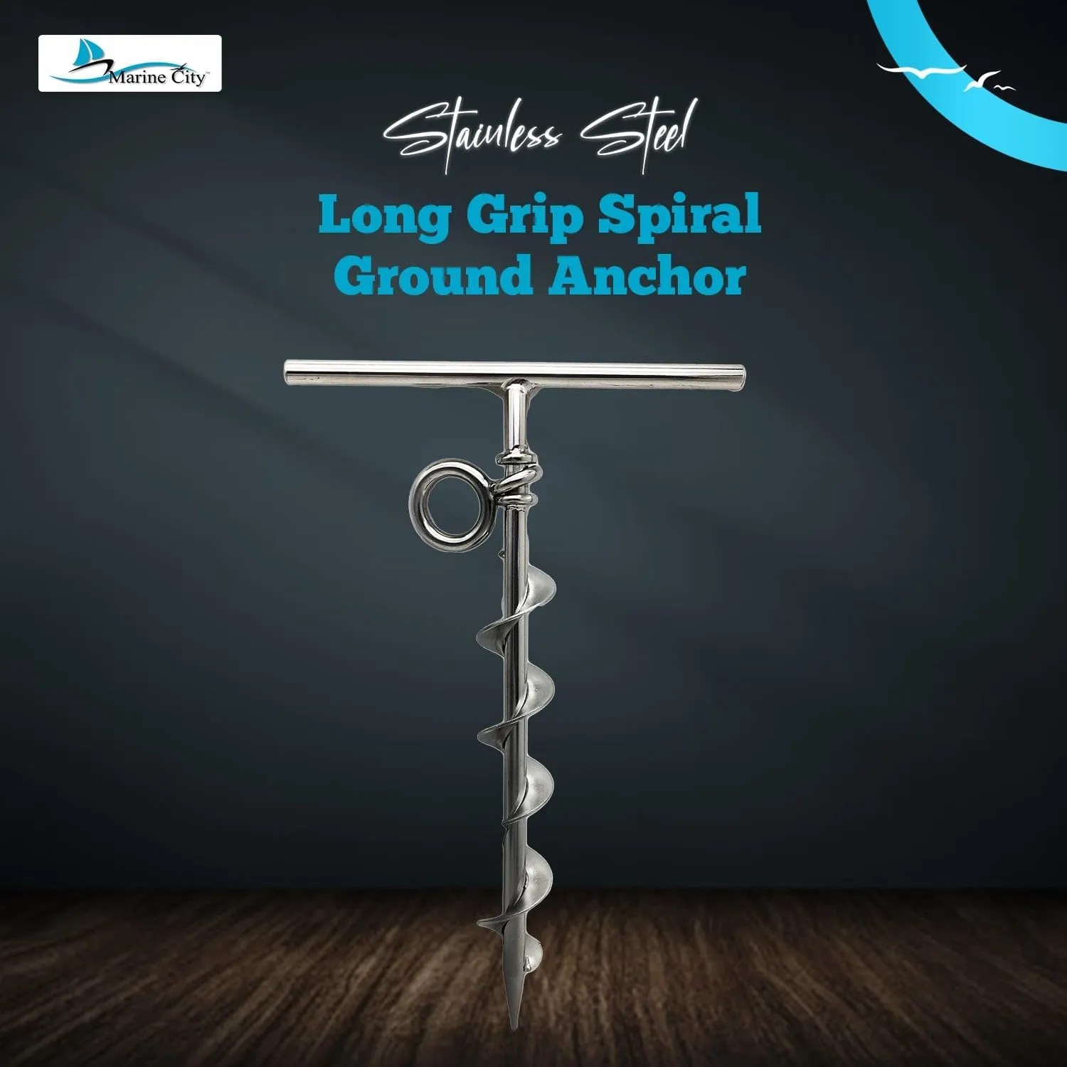 Marine City 304 Grade Stainless Steel Long Grip Spiral Ground Anchor with an O-Ring for Boat Mooring on Beach – Camping Tent – Screw Dog Tie-Out Stake Backyard (Pack of 2)