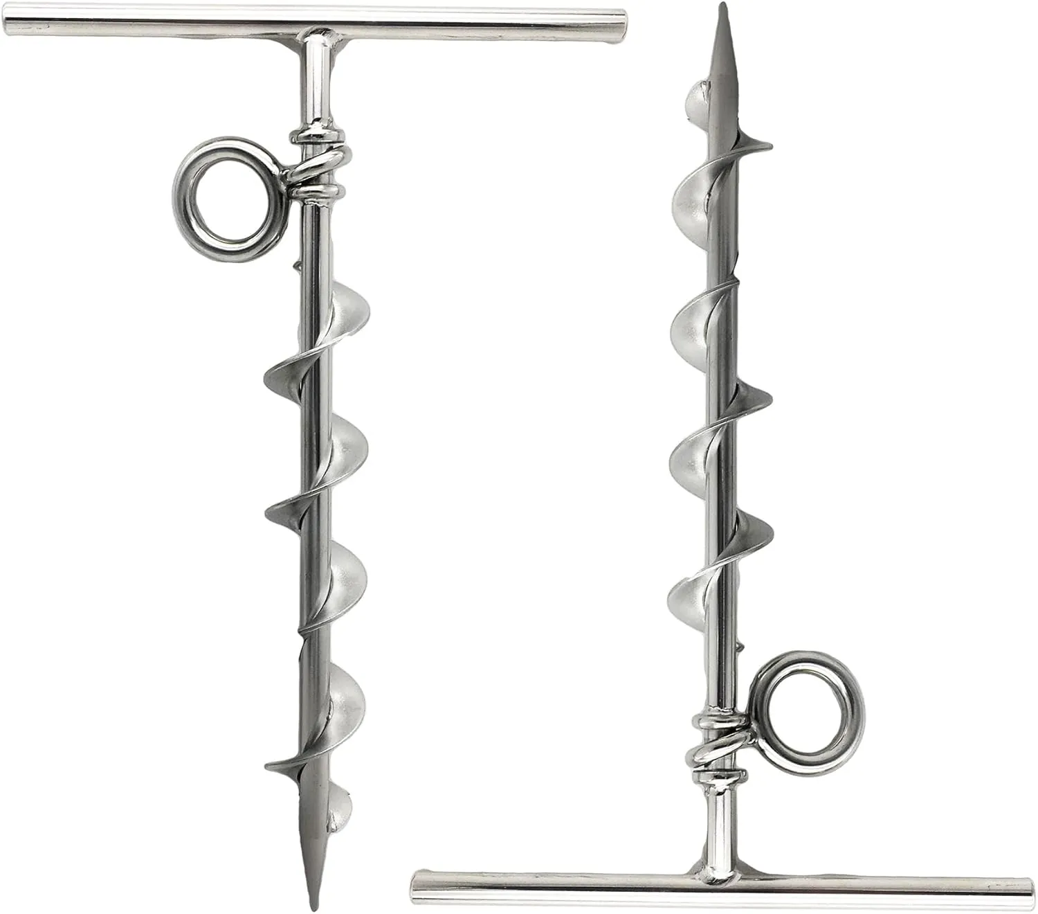 Marine City 304 Grade Stainless Steel Long Grip Spiral Ground Anchor with an O-Ring for Boat Mooring on Beach – Camping Tent – Screw Dog Tie-Out Stake Backyard (Pack of 2)