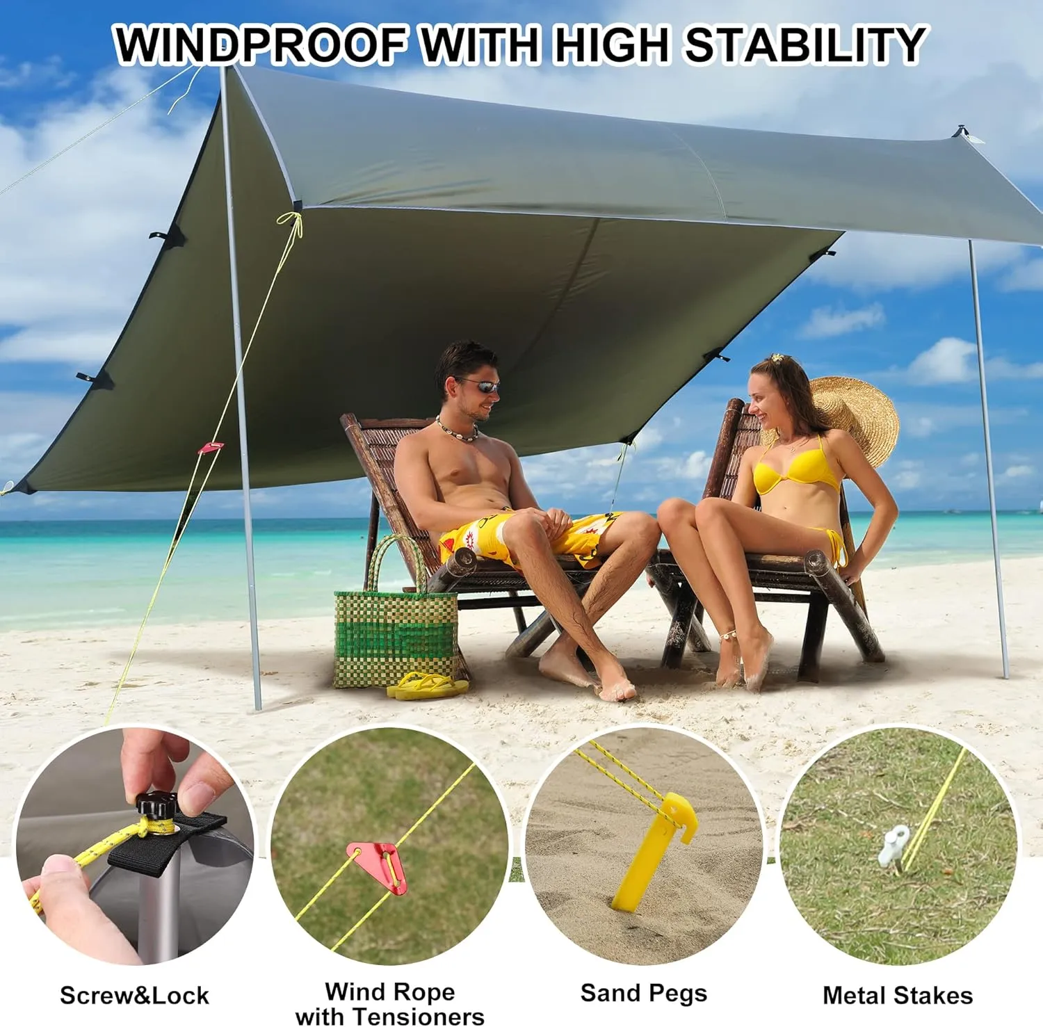 MAROUTE 13X9FT Tent Tarp with 2 Aluminum Poles, Waterproof&Lightweight Camping Tarp Sun Shelter，Muitifunctional Hammock in Camping,Hiking,Backpacking,Garden，Beach and Traveling (13 * 9FT)