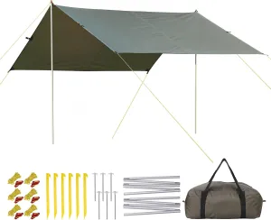 MAROUTE 13X9FT Tent Tarp with 2 Aluminum Poles, Waterproof&Lightweight Camping Tarp Sun Shelter，Muitifunctional Hammock in Camping,Hiking,Backpacking,Garden，Beach and Traveling (13 * 9FT)