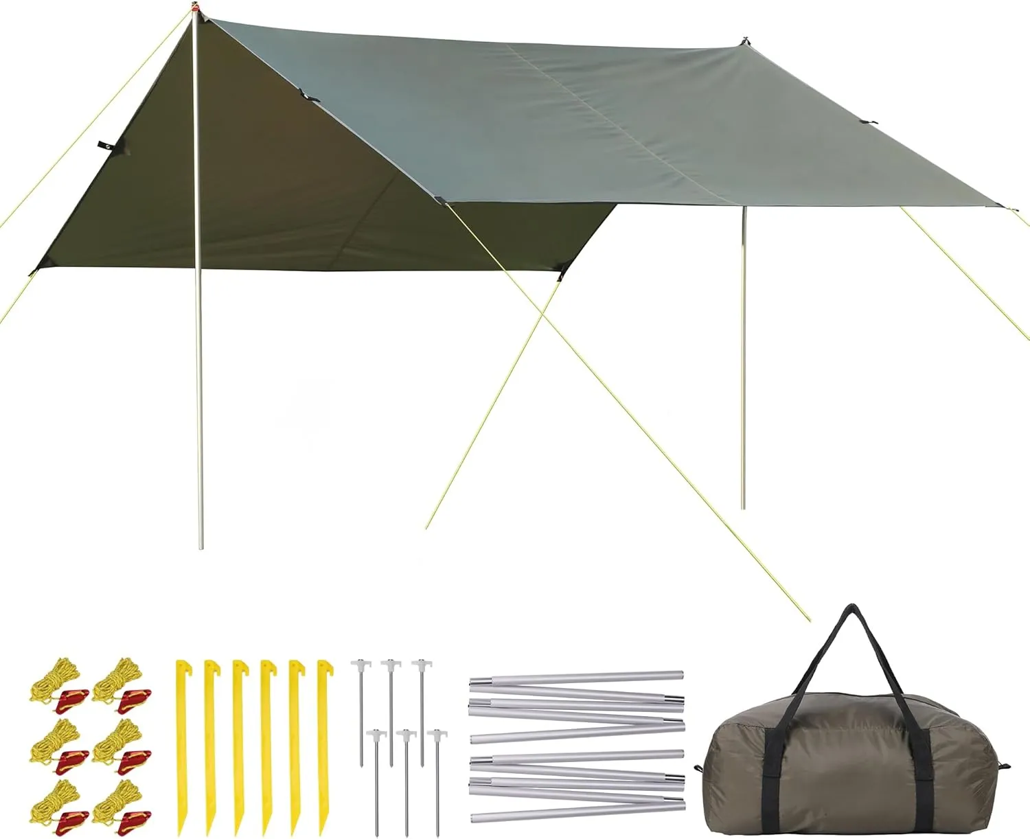 MAROUTE 13X9FT Tent Tarp with 2 Aluminum Poles, Waterproof&Lightweight Camping Tarp Sun Shelter，Muitifunctional Hammock in Camping,Hiking,Backpacking,Garden，Beach and Traveling (13 * 9FT)