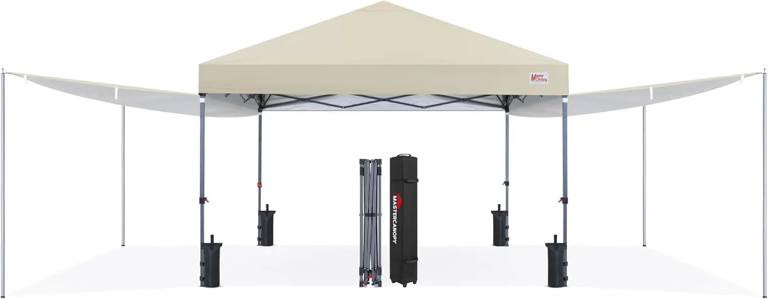 MASTERCANOPY Pop Up 10x10 Canopy Tent with Center Lock, 2 Shelters, 4 Poles, 230 Sq ft of Large Shade Space, for Camping, Picnics & Beach (Beige)