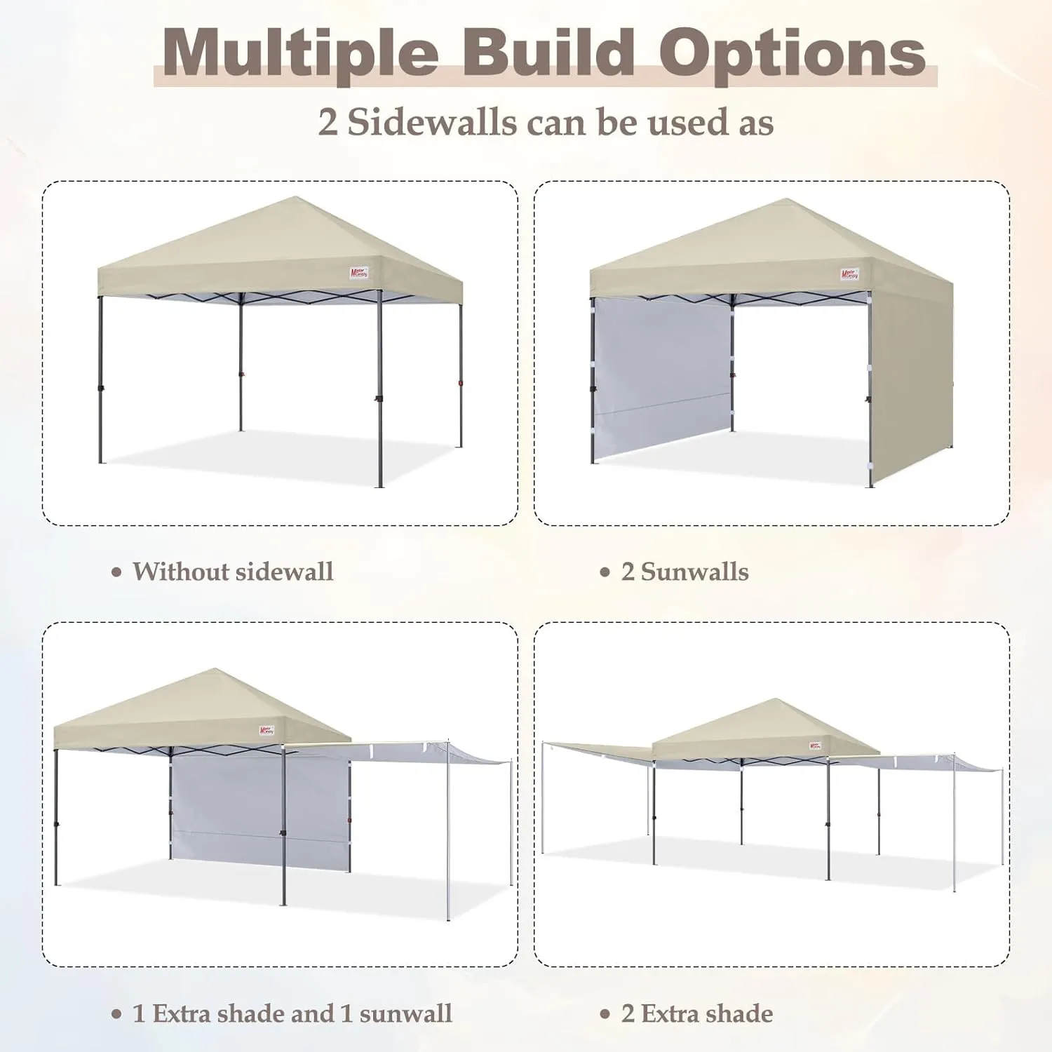 MASTERCANOPY Pop Up 10x10 Canopy Tent with Center Lock, 2 Shelters, 4 Poles, 230 Sq ft of Large Shade Space, for Camping, Picnics & Beach (Beige)