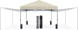 MASTERCANOPY Pop Up 10x10 Canopy Tent with Center Lock, 2 Shelters, 4 Poles, 230 Sq ft of Large Shade Space, for Camping, Picnics & Beach (Beige)