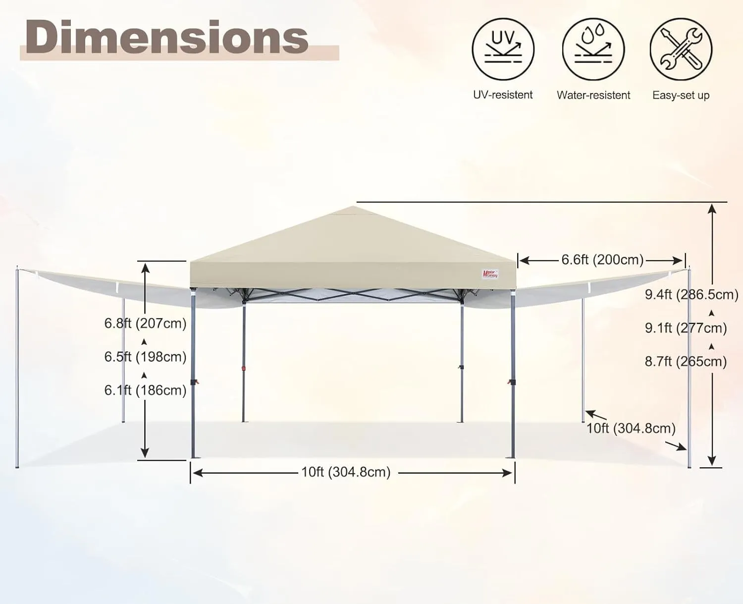 MASTERCANOPY Pop Up 10x10 Canopy Tent with Center Lock, 2 Shelters, 4 Poles, 230 Sq ft of Large Shade Space, for Camping, Picnics & Beach (Beige)