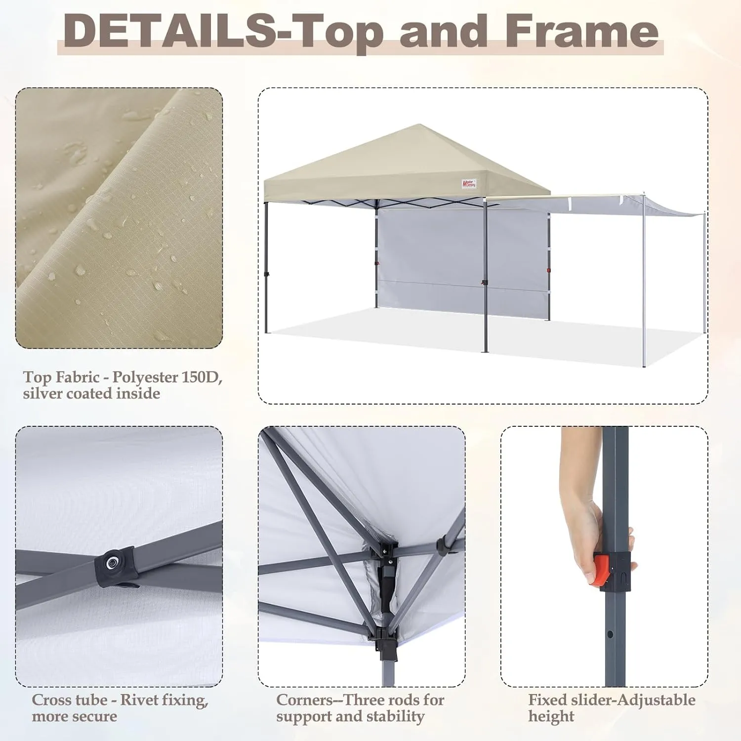 MASTERCANOPY Pop Up 10x10 Canopy Tent with Center Lock, 2 Shelters, 4 Poles, 230 Sq ft of Large Shade Space, for Camping, Picnics & Beach (Beige)