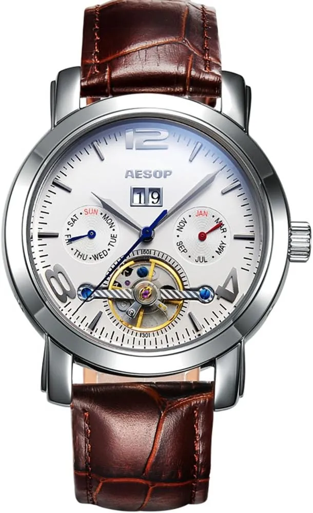 MASTOP Switzerland Watches Men Multi-Functional Leather Tourbillon Automatic Mechanical Watch