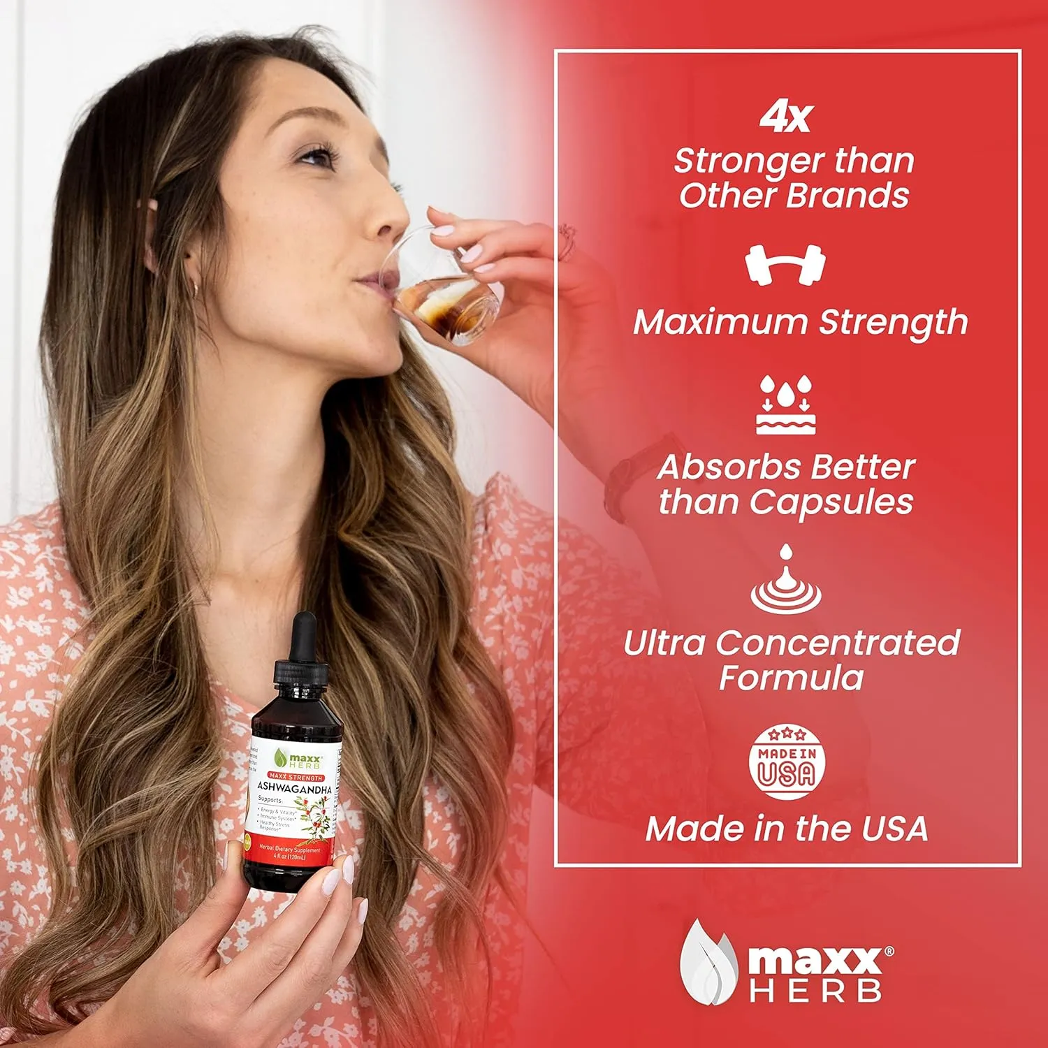 Maxx Herb Ashwagandha Extract – Max Strength Liquid Tincture Absorbs Better Than Capsules or Powder - for Stamina, Memory, & Immune Support - 4 Oz Bottle (60 Servings)