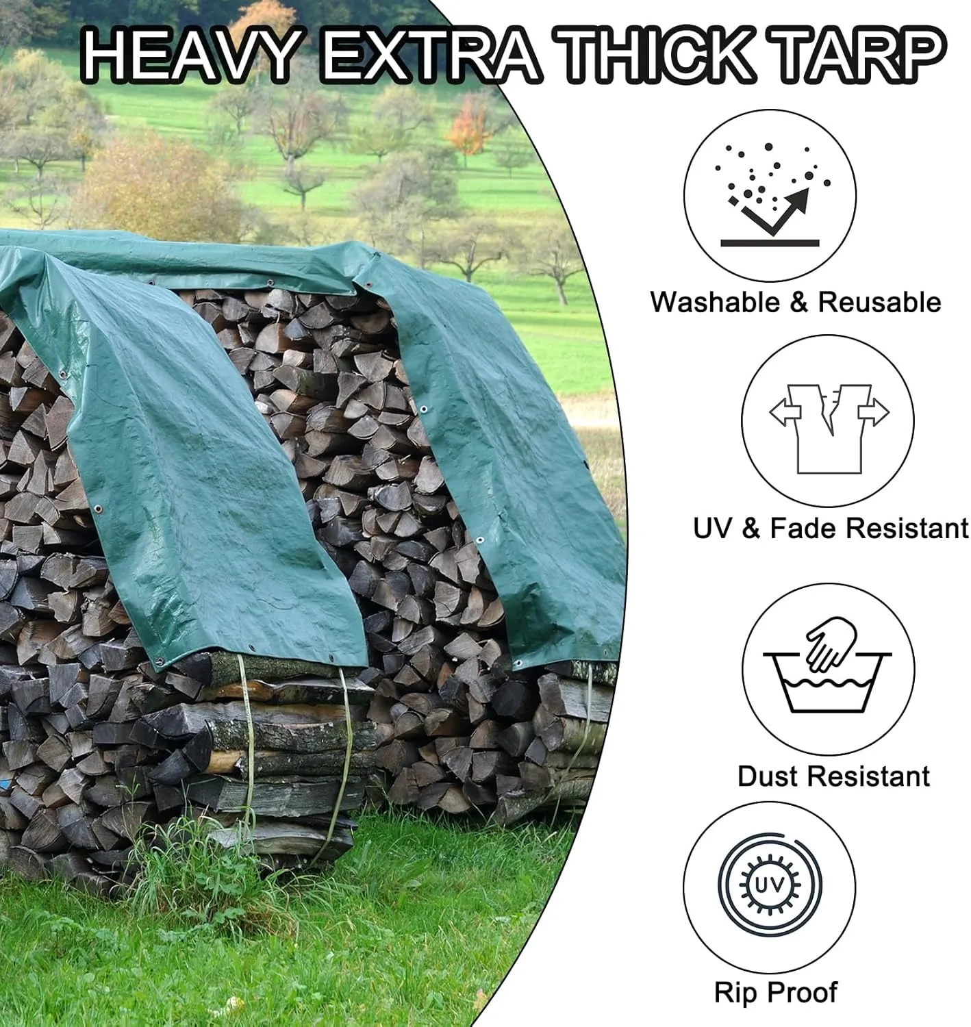MECCANIXITY Heavy Extra Thick Tarp 5 x 6.6ft, Waterproof Multipurpose Outdoor Poly Tarp for Roof Camping Patio Pool Boat Car(Green)