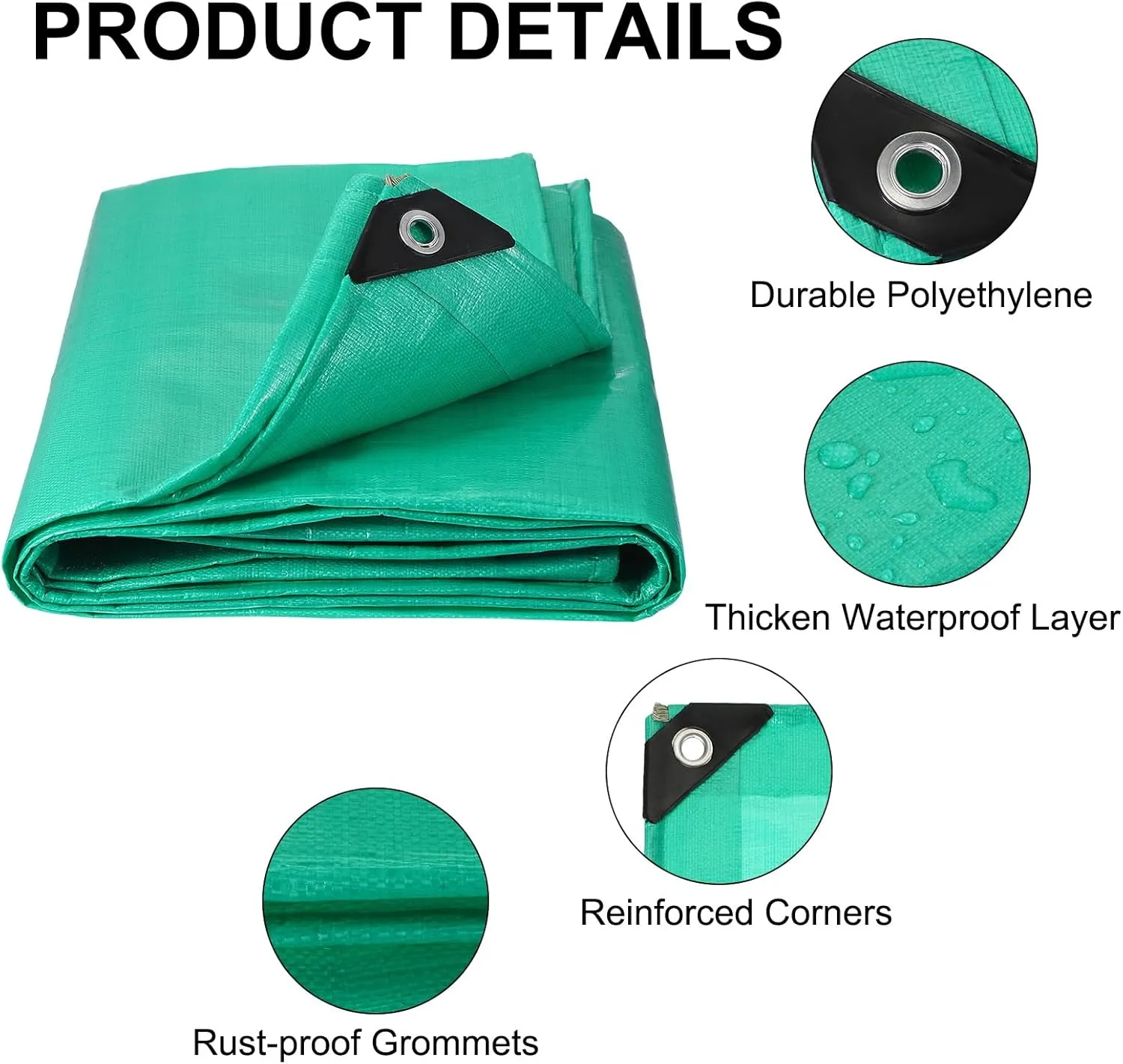 MECCANIXITY Heavy Extra Thick Tarp 5 x 6.6ft, Waterproof Multipurpose Outdoor Poly Tarp for Roof Camping Patio Pool Boat Car(Green)
