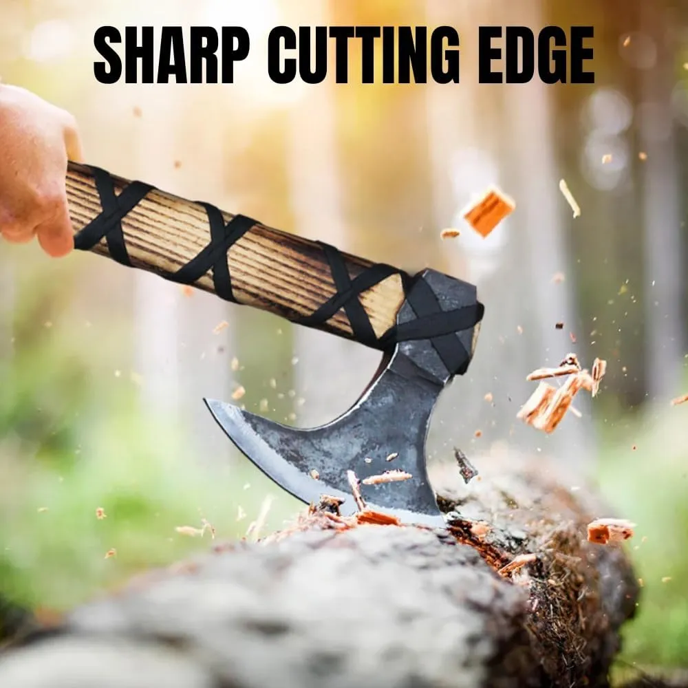 Medieval Viking Axe of Ragnar Lothbrok, Hand Forged Bearded Tomahawk Hatchet with Wall Plaque