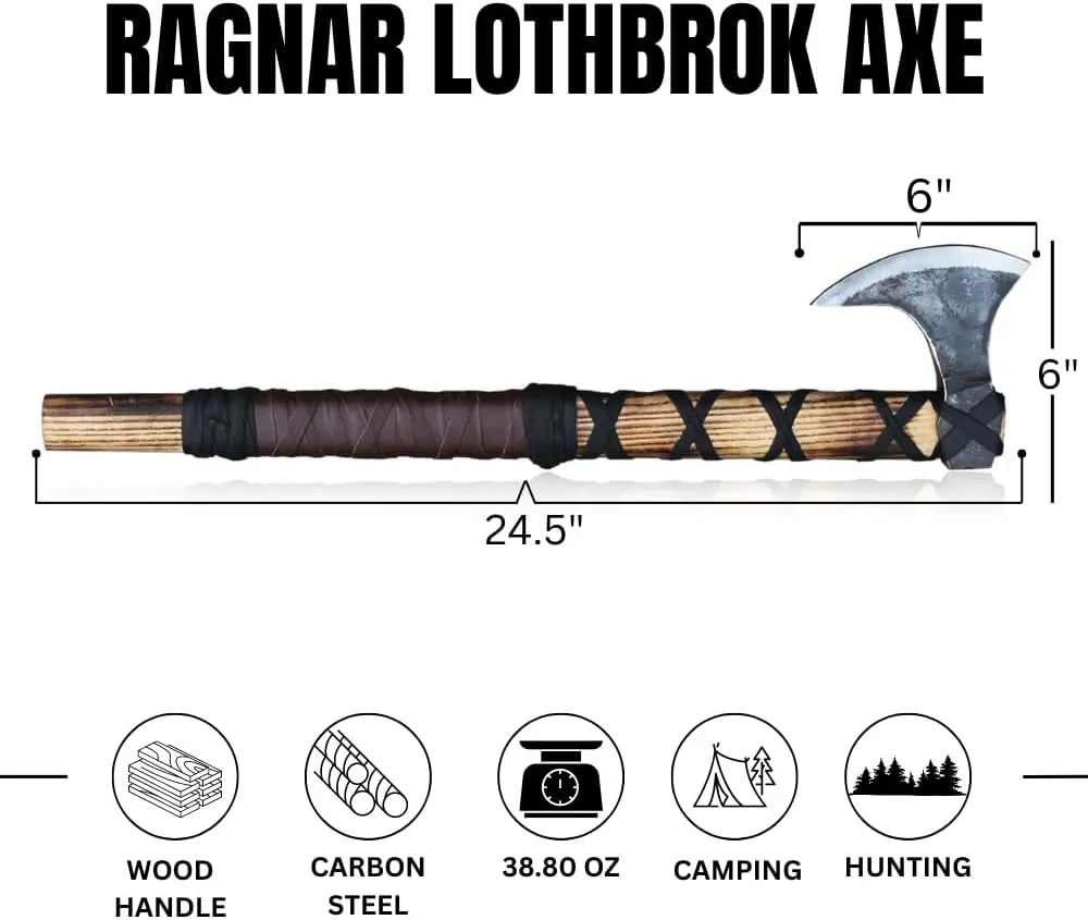 Medieval Viking Axe of Ragnar Lothbrok, Hand Forged Bearded Tomahawk Hatchet with Wall Plaque
