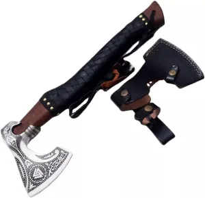 Medival Huntsman Bearded Hatches Custom Hand Made High Carbon Steel Tomahawk Viking Axe with Stylish Leather Wraping Handle