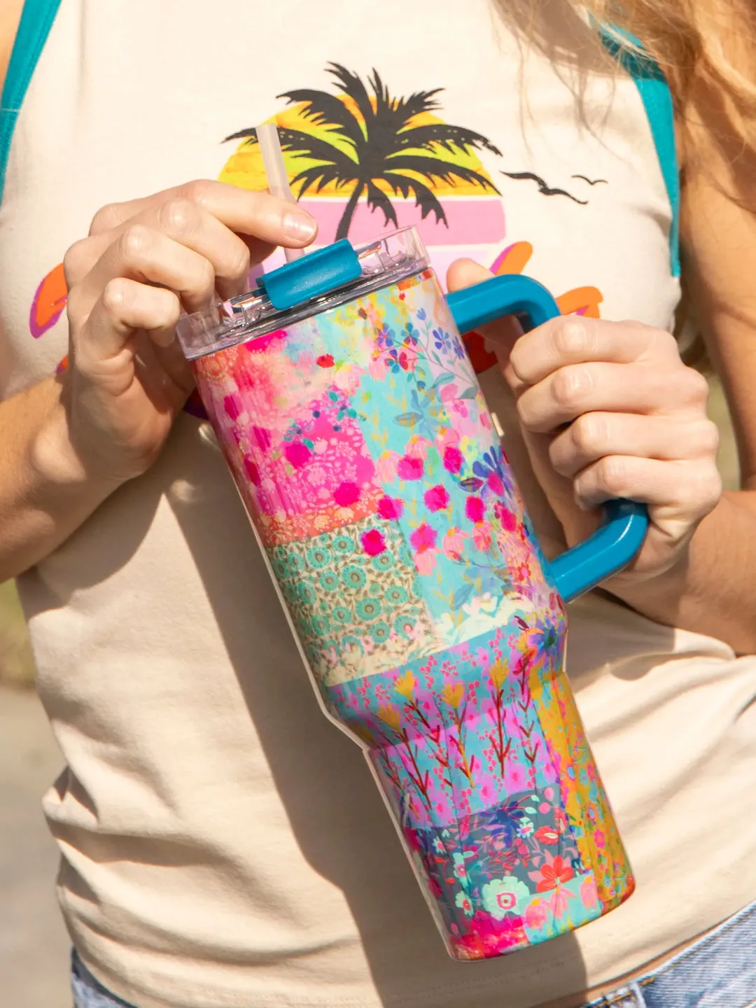 Mega 40oz Tumbler - Pink Watercolor Patchwork