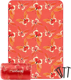 Mellowdy Companion Outdoor Printing Blanket - Waterproof, Wind-Resistant, Warm, Utility Blanket for Camping, Picnic, Stadium, Beach, Gameday, Travel, Foldable with Carrying Bag（Red Butterfly,55x80）