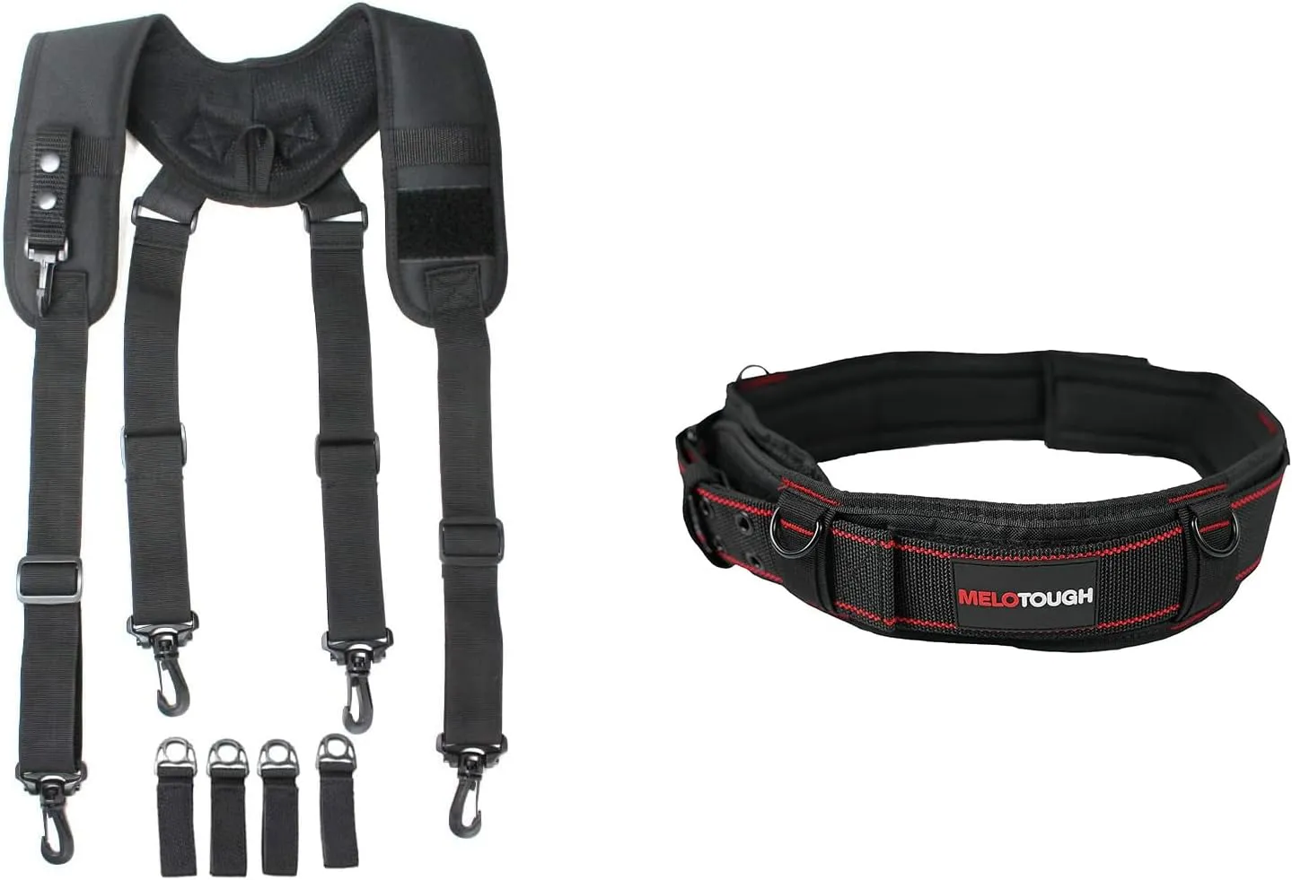 MELOTOUGH Tactical Duty Belt Harness Padded Adjustable Tool Belt Suspenders with Key Chin and Patch, Black   Padded Tool Belt with D ring, Durable Double Metal Roller Buckle,adjustable waist 44'-53'