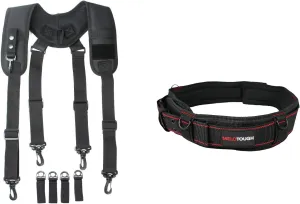MELOTOUGH Tactical Duty Belt Harness Padded Adjustable Tool Belt Suspenders with Key Chin and Patch, Black   Padded Tool Belt with D ring, Durable Double Metal Roller Buckle,adjustable waist 44'-53'