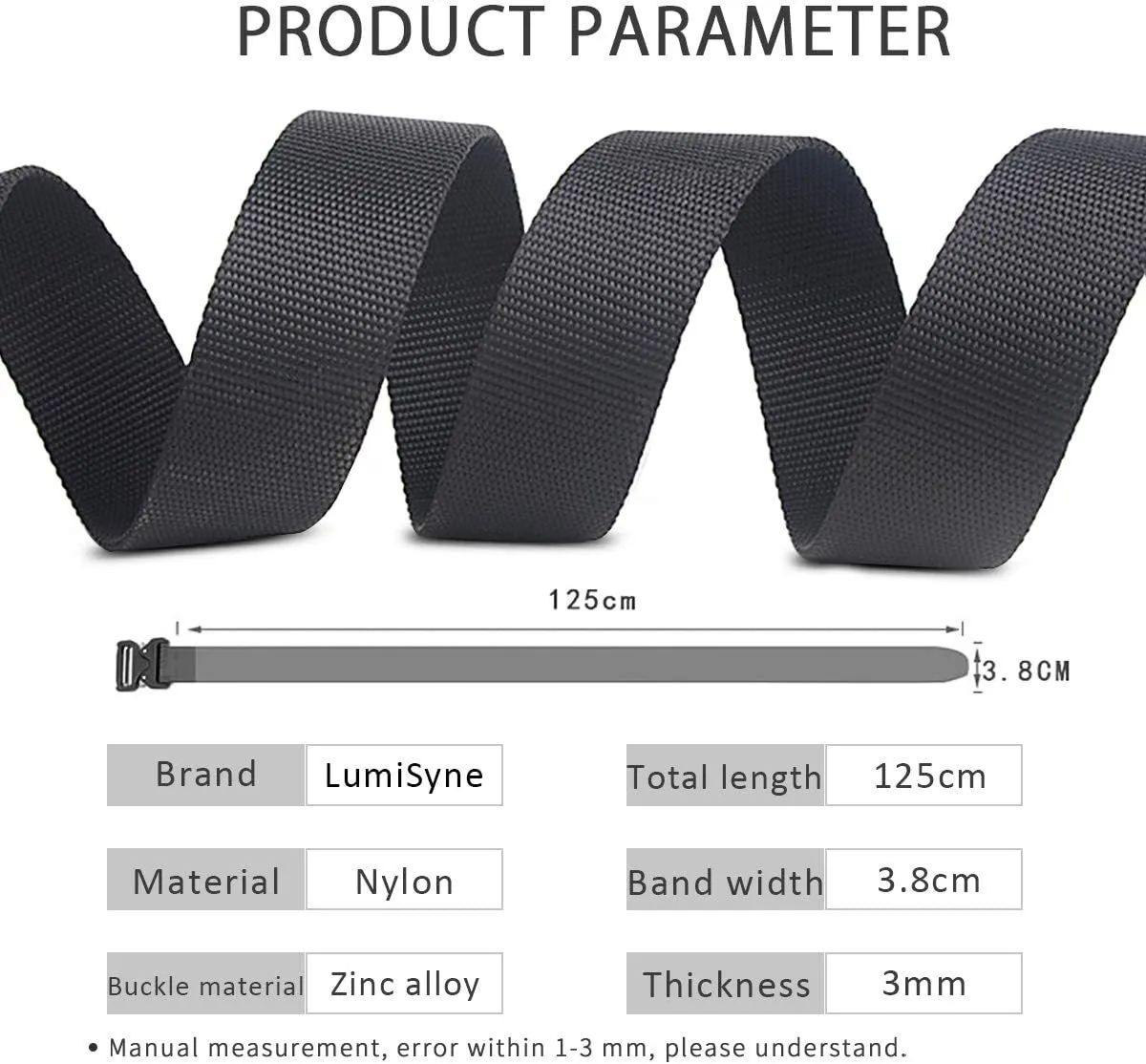 Men Tactical Belt 1.5 Inch Heavy Duty Belt Nylon Work Belt Quick-Release Metal Buckle for Molle Sport