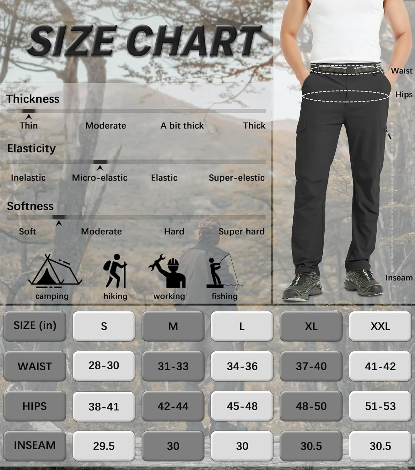 Men's Cargo Hiking Pants Lightweight Water Resistant Quick Dry Outdoor Fishing Travel Climbing Work Pants