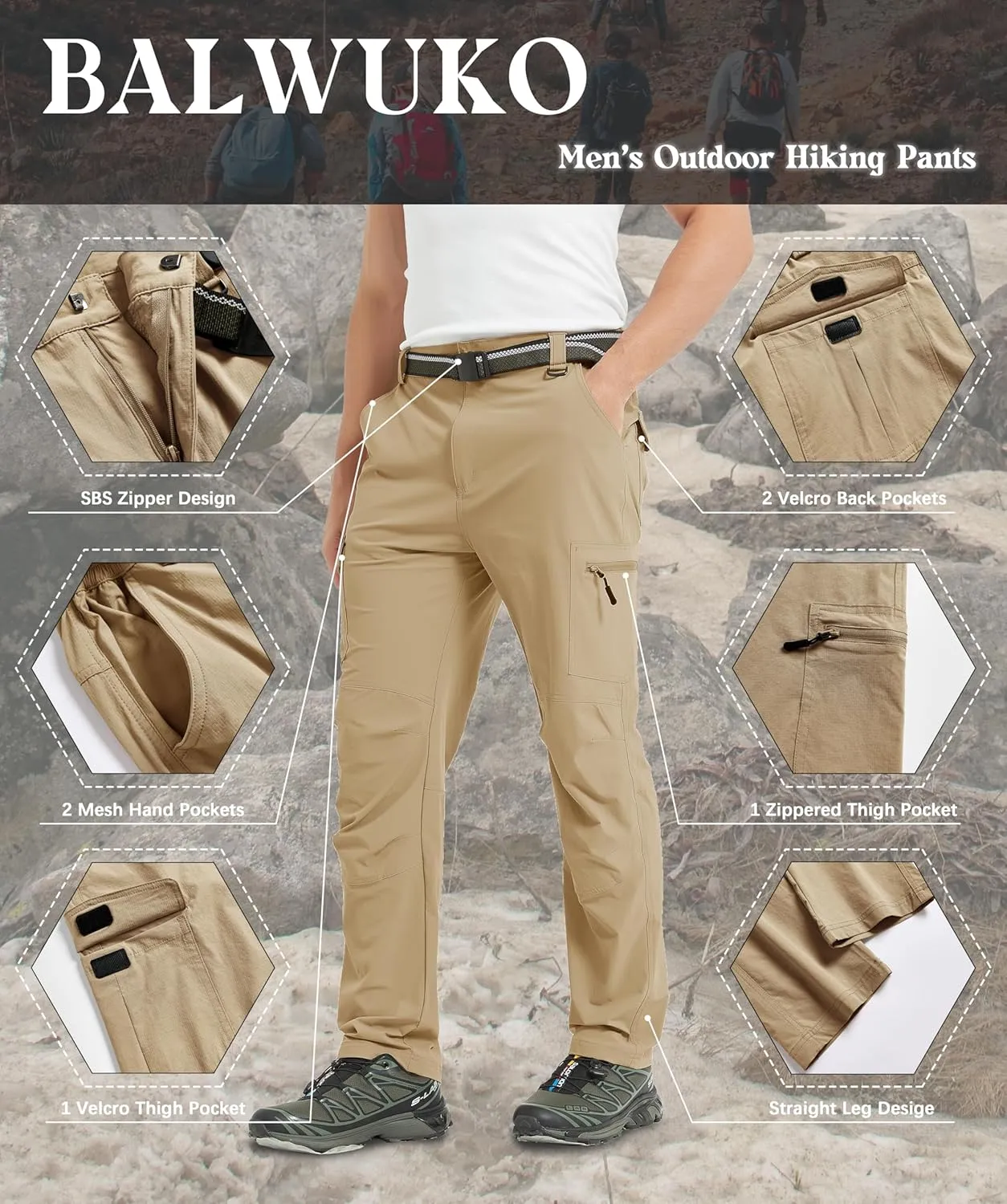 Men's Cargo Hiking Pants Lightweight Water Resistant Quick Dry Outdoor Fishing Travel Climbing Work Pants