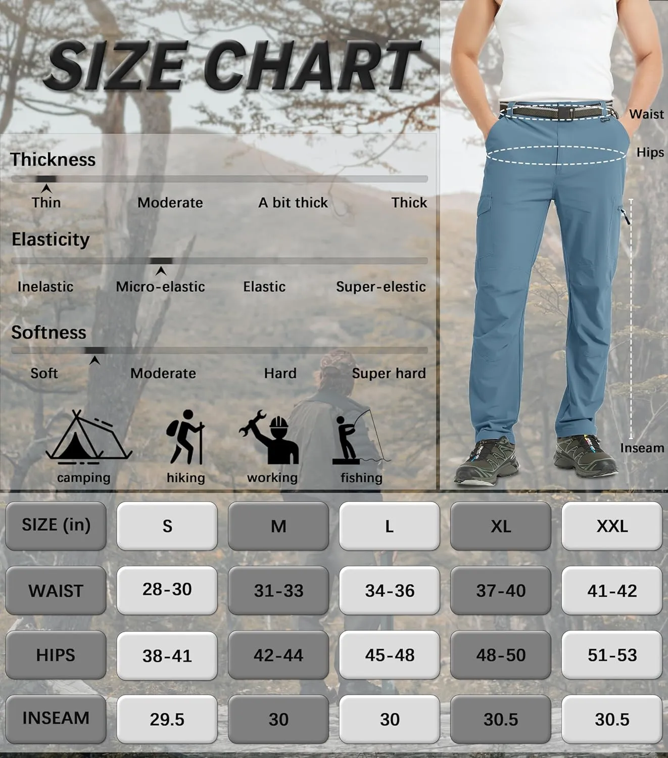 Men's Cargo Hiking Pants Lightweight Water Resistant Quick Dry Outdoor Fishing Travel Climbing Work Pants