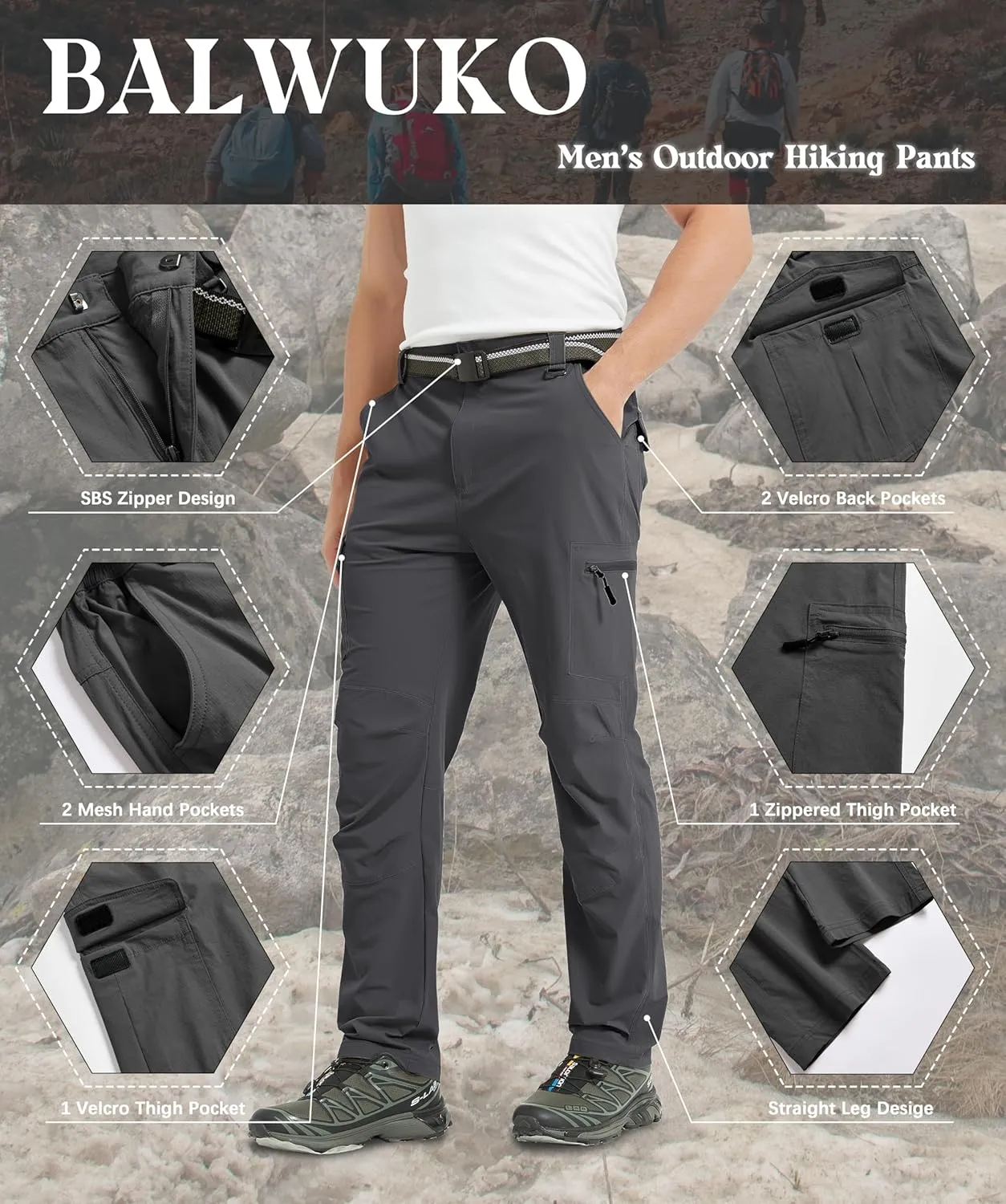 Men's Cargo Hiking Pants Lightweight Water Resistant Quick Dry Outdoor Fishing Travel Climbing Work Pants