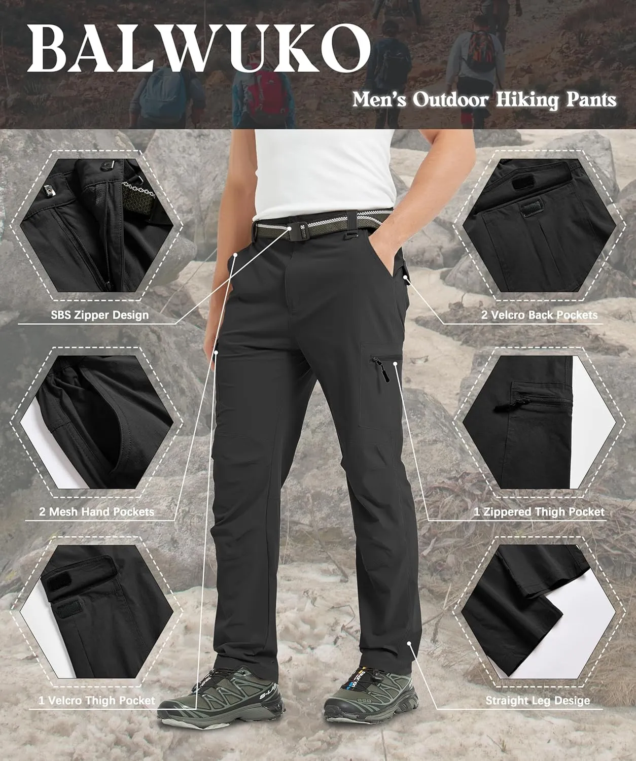 Men's Cargo Hiking Pants Lightweight Water Resistant Quick Dry Outdoor Fishing Travel Climbing Work Pants