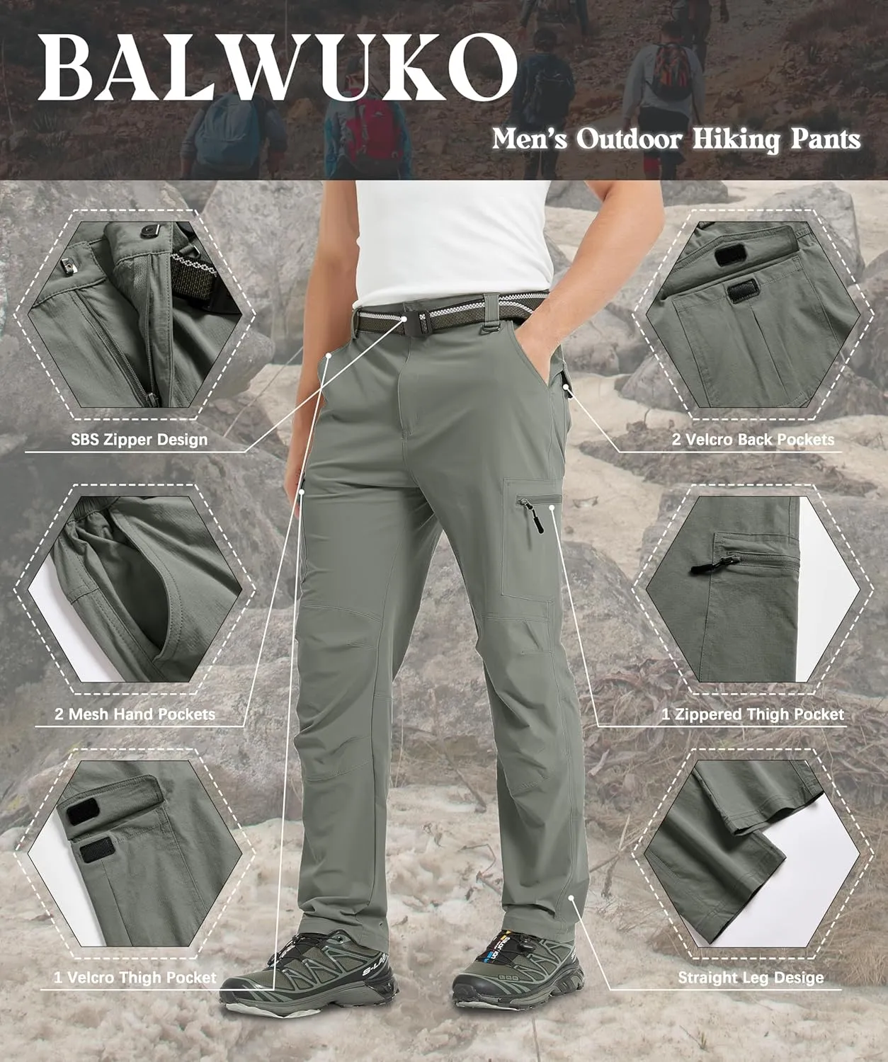 Men's Cargo Hiking Pants Lightweight Water Resistant Quick Dry Outdoor Fishing Travel Climbing Work Pants